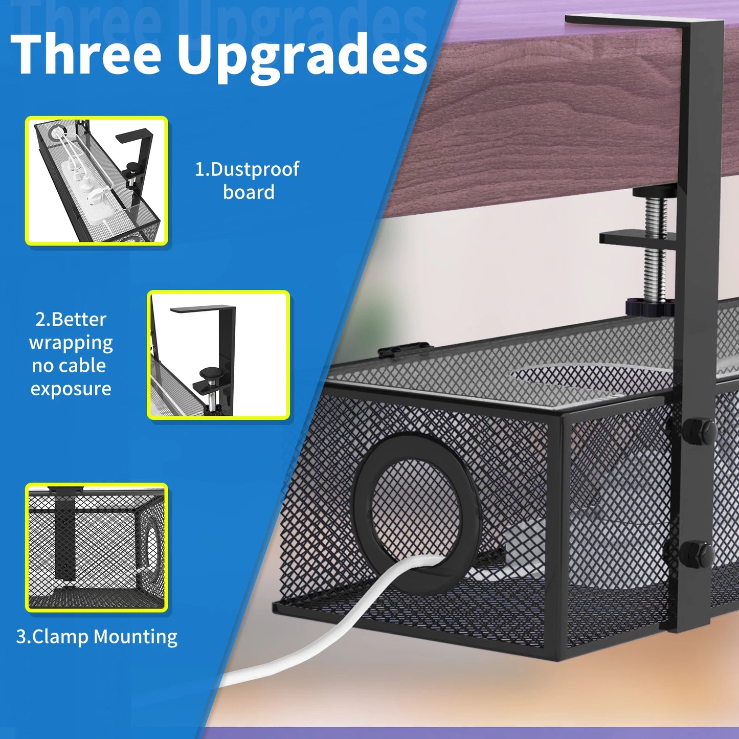 White Under Desk Wire Management & Cord Organizer