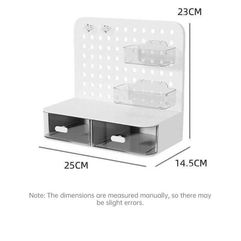 Desk Organizer with Hook Drawer, Hole Board, Card Display Stand, and Stationery Storage Rack