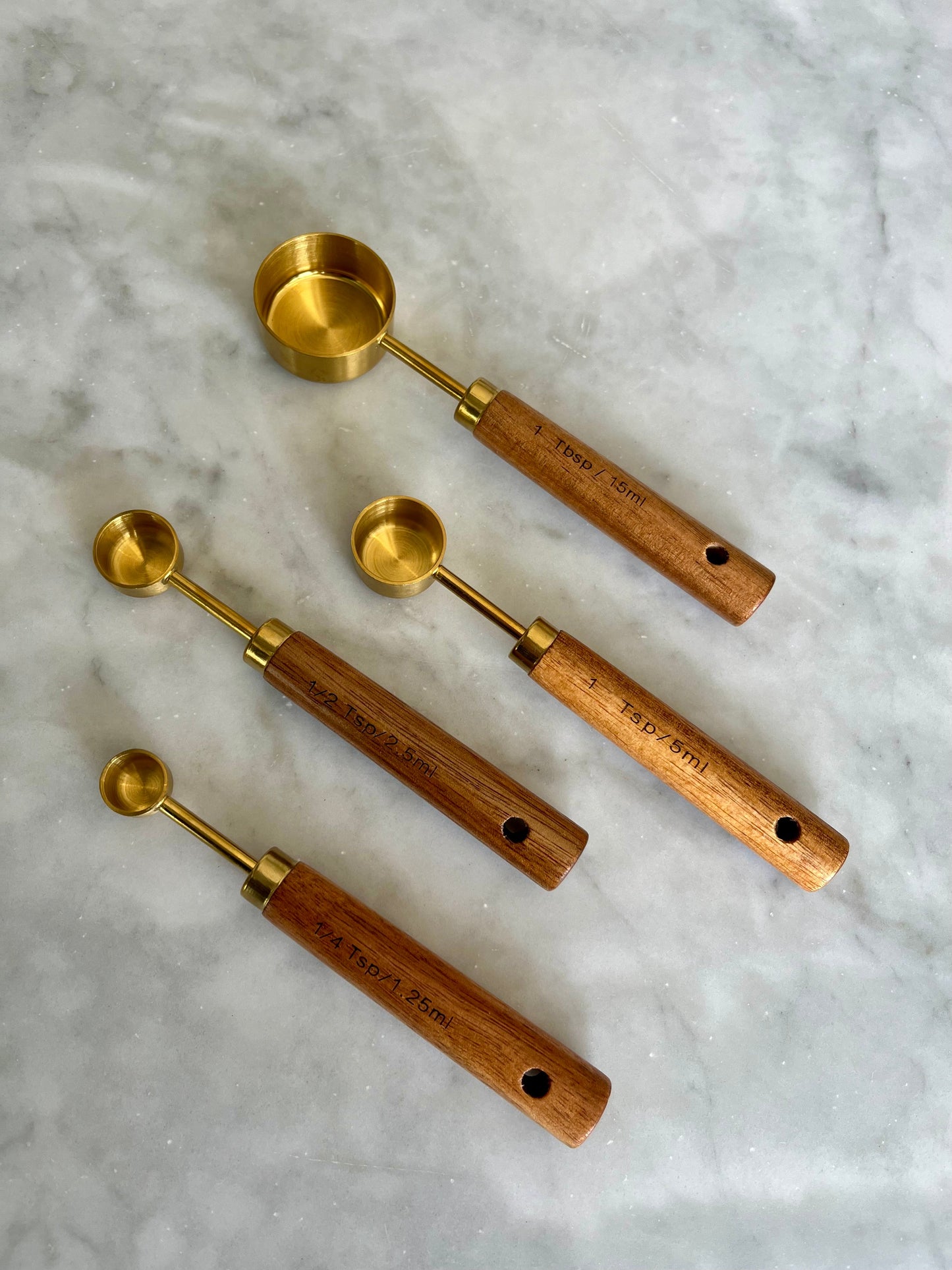 Acacia Wood and Gold Measuring Cups and Spoons