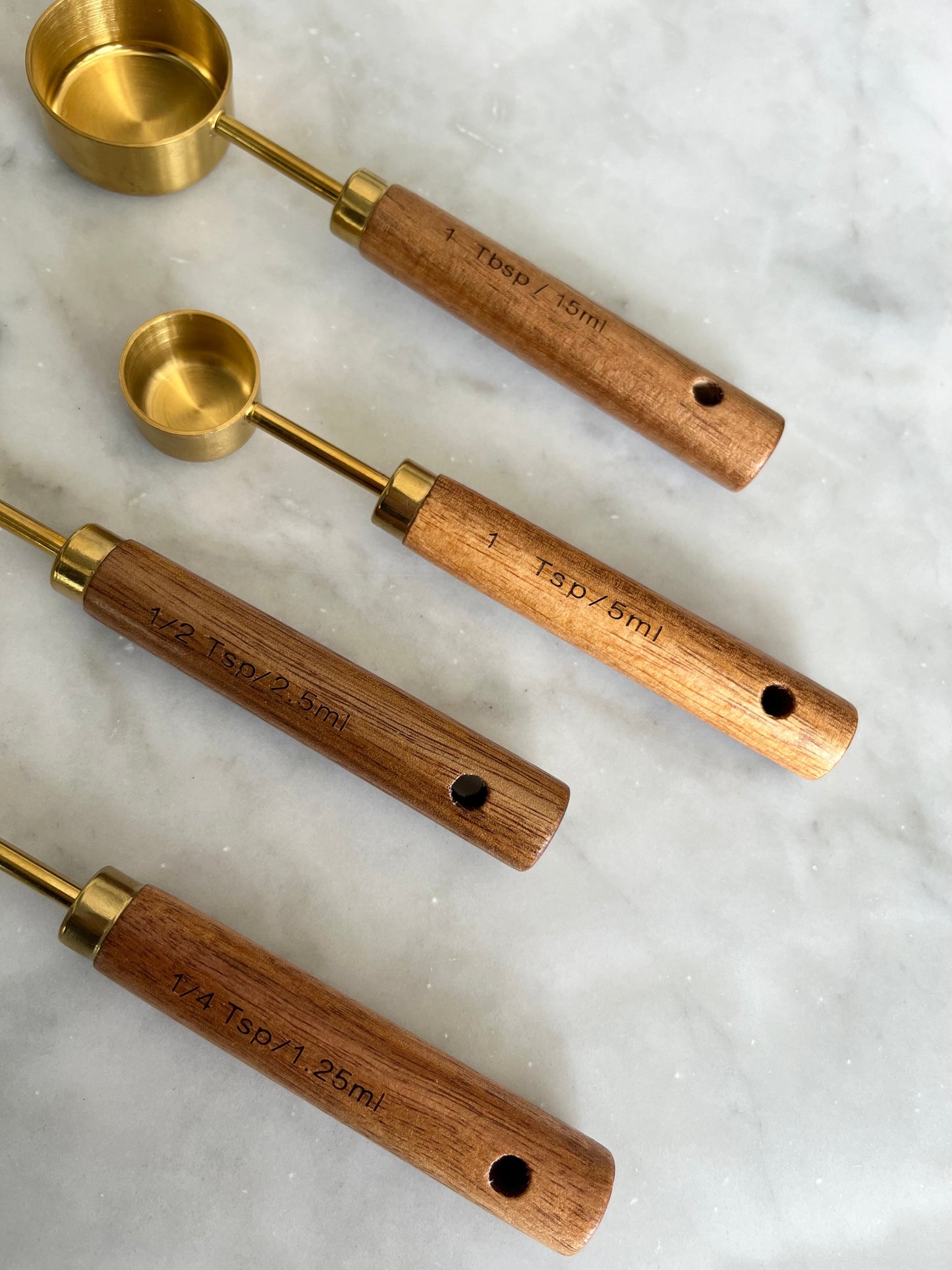 Acacia Wood and Gold Measuring Cups and Spoons