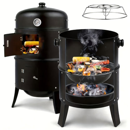 3-in-1 Portable Charcoal Smoker Grill
