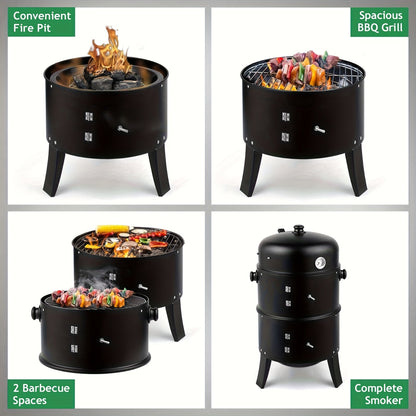 3-in-1 Portable Charcoal Smoker Grill