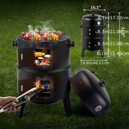 3-in-1 Portable Charcoal Smoker Grill