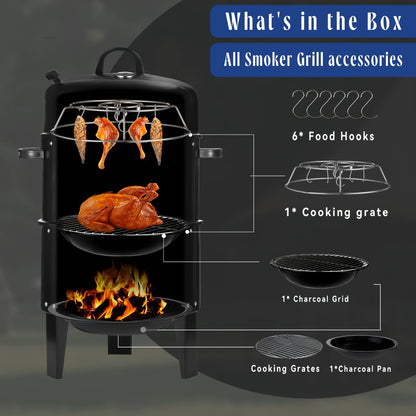 3-in-1 Portable Charcoal Smoker Grill