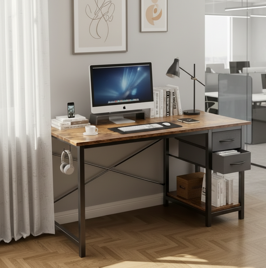 40/47 Inch Computer Desk with Fabric Storage Drawers