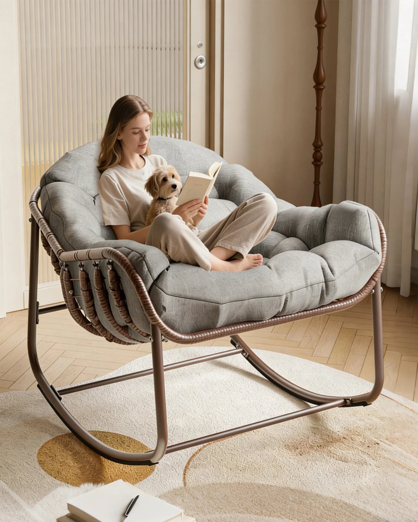 Oversized Papasan Rocking Chair With Cushion