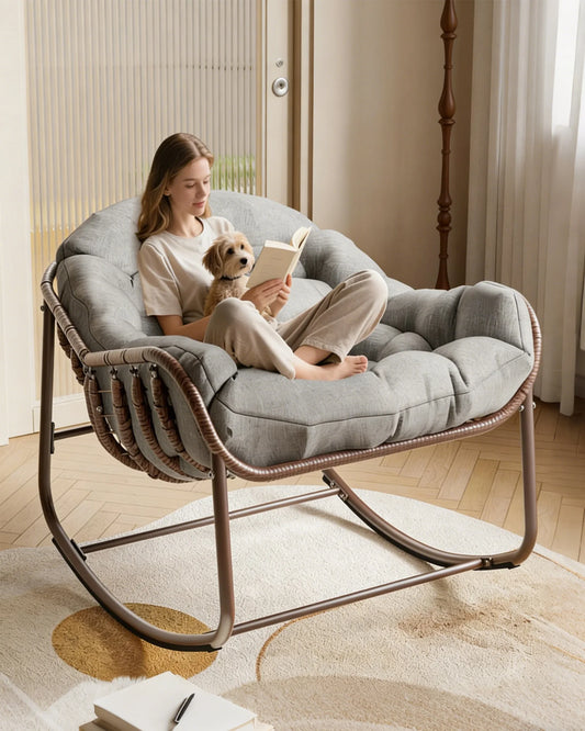 Oversized Papasan Rocking Chair With Cushion