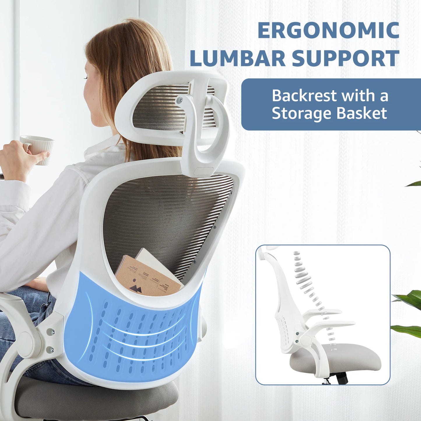 JHK Office Chair Lumbar Support Adjustable Headrest & Arms