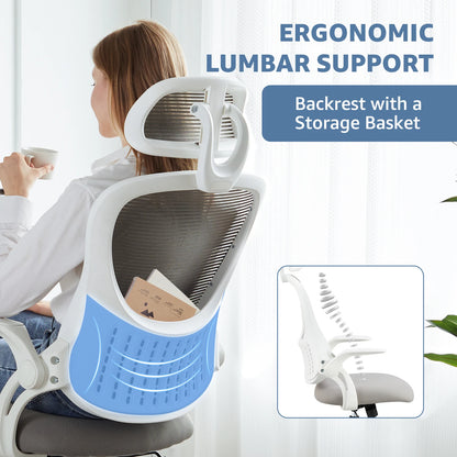 JHK Office Chair Lumbar Support Adjustable Headrest & Arms