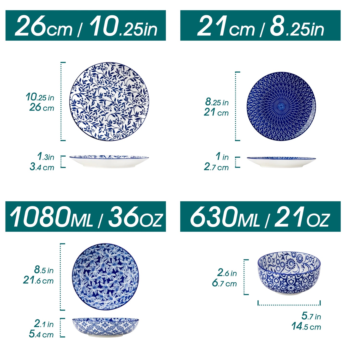 Chinese Blue and White Porcelain Plate Set