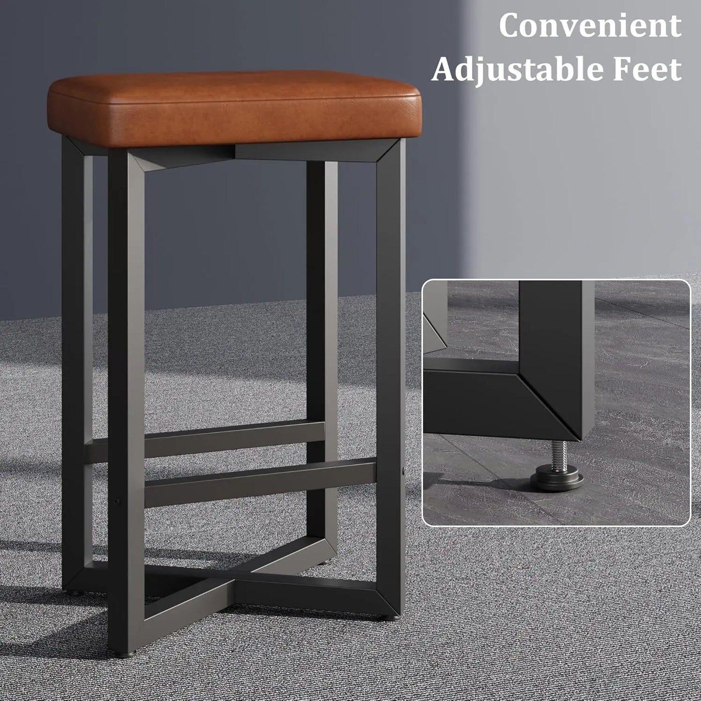 24" Bar Stools with Metal X-Frame & Leather Seats
