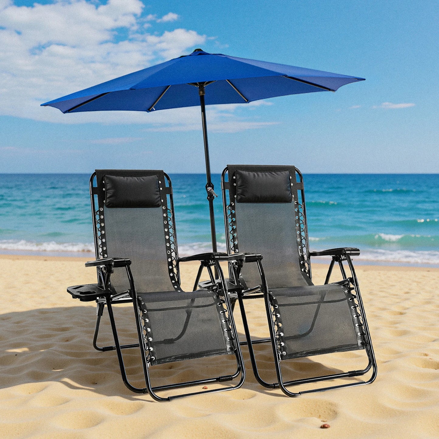 2pc Zero Gravity Lounge Chair, Cup Holder