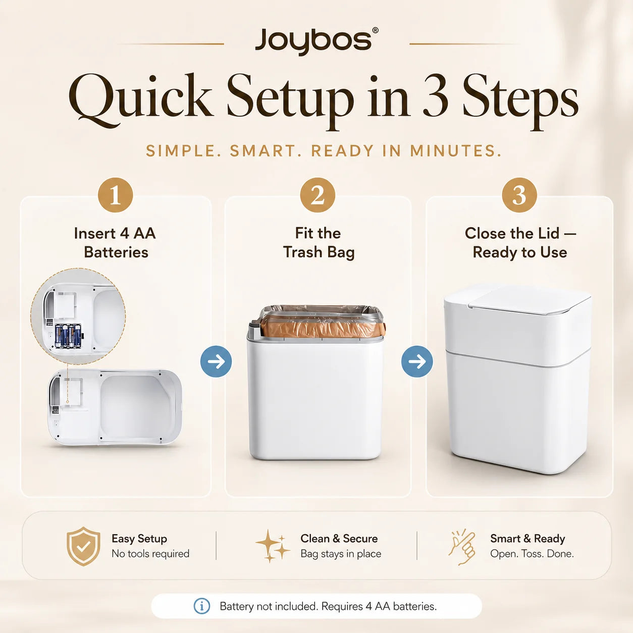 Touchless Trash Can with Auto Bag-Suction