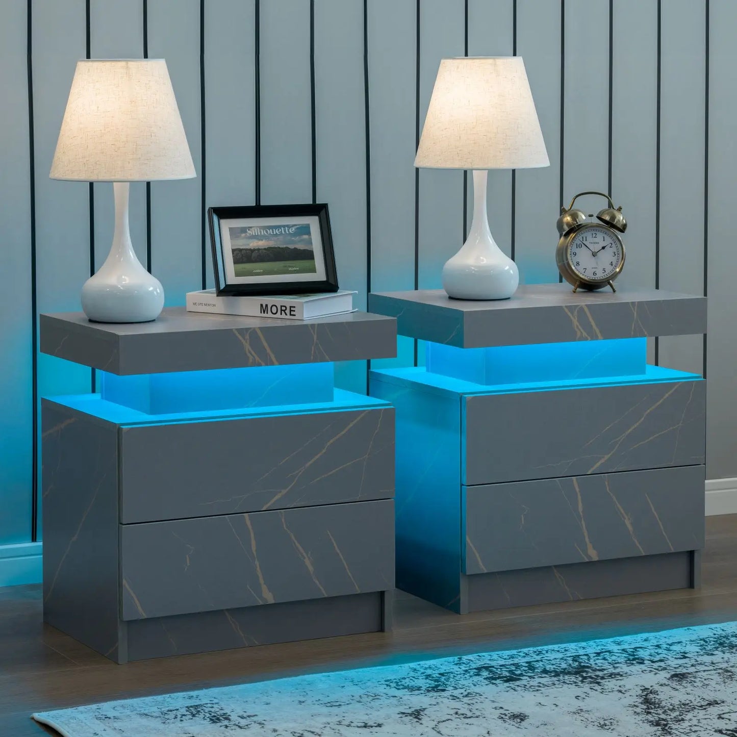 Set of 2 LED Nightstands with 2 Drawers