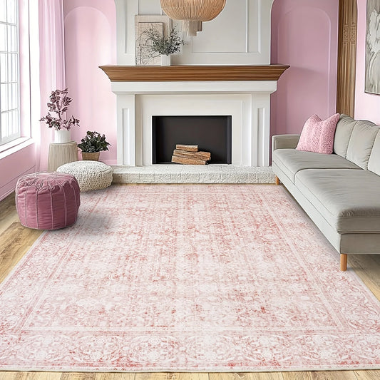 Pink floral large area rug