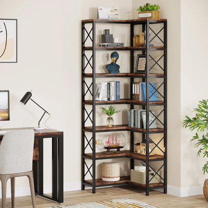 Tribesigns 7-Shelf Corner Bookshelf w/ Metal Frame