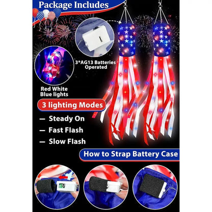 2 Pk Lighted American Flag Windsock