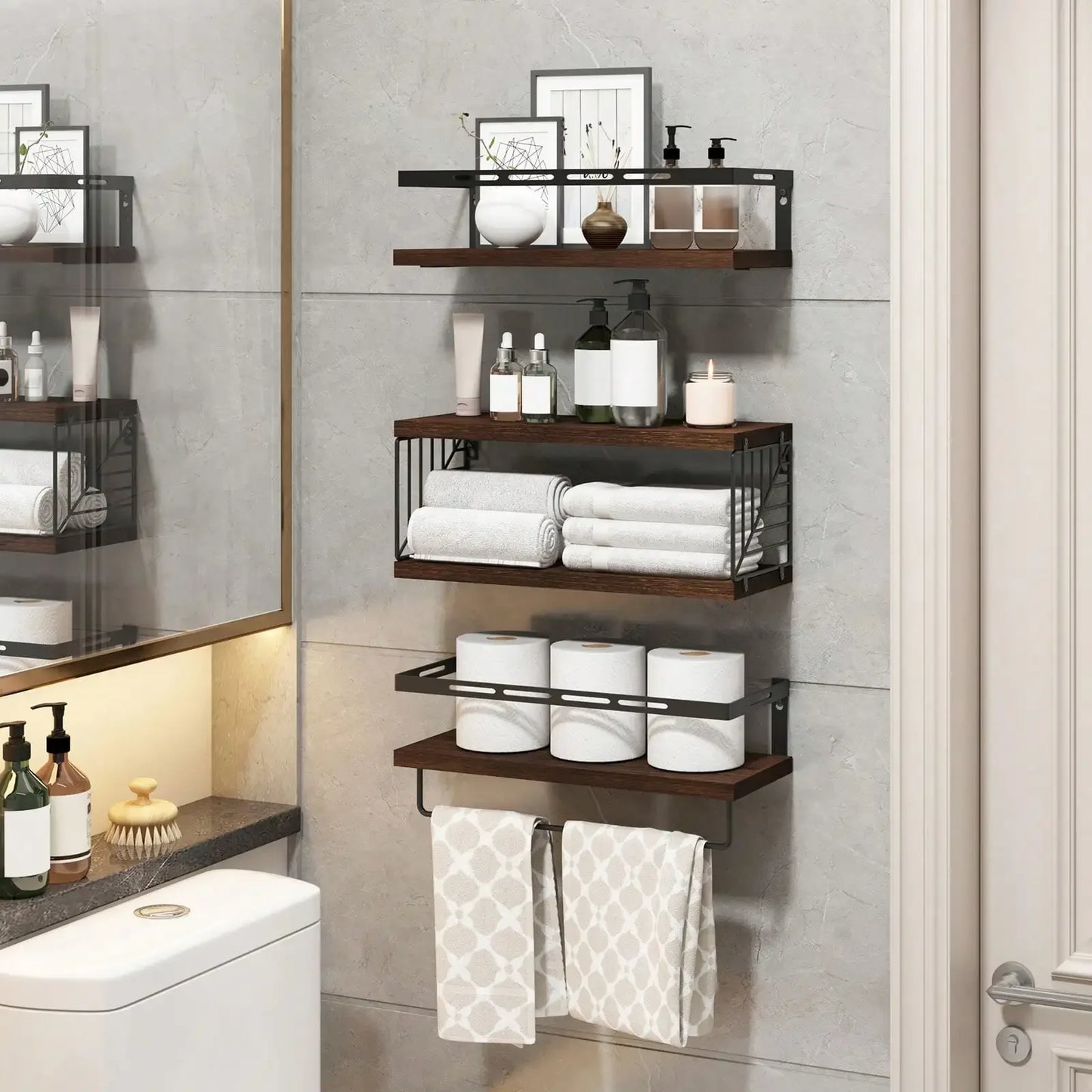 Floating Shelves with Towel Bar