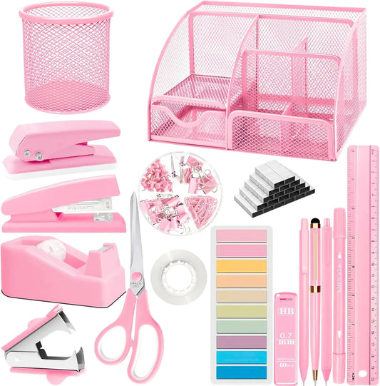 17Pcs Pink Desk Accessories Set