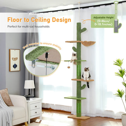 5-Tier Floor to Ceiling Cat Tower Cactus