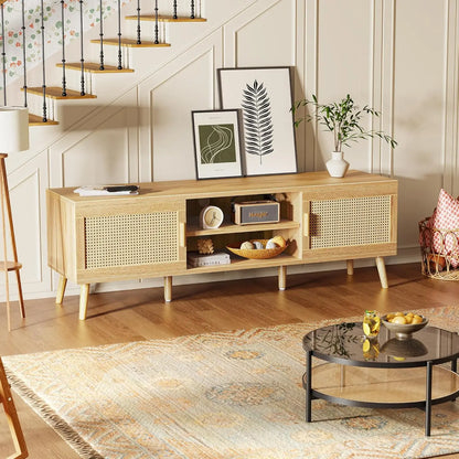 Boho TV Stand with 2 Cabinets & Shelving