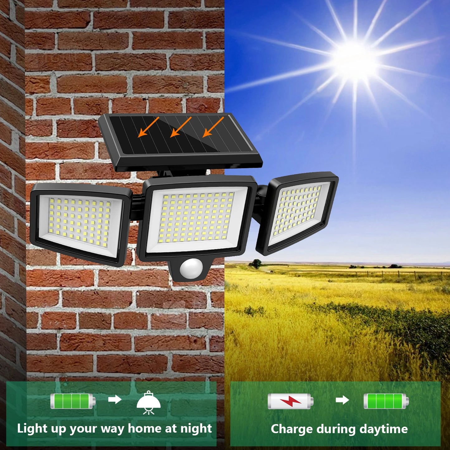 Motion Sensor 3-Head 200+ LED Outdoor Security Light