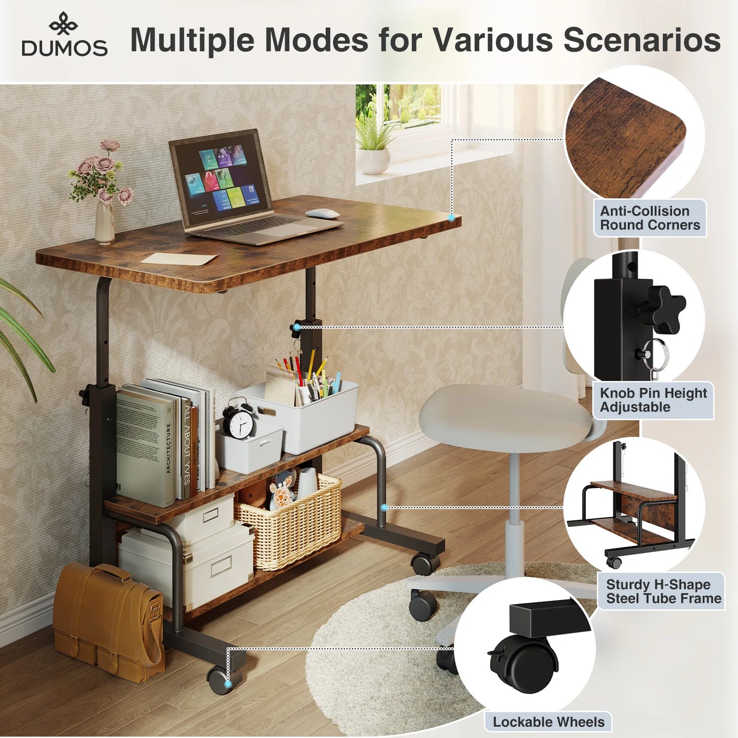 31.5in Adjustable, Mobile Standing Computer Desk