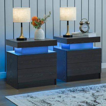 Set of 2 LED Nightstands with 2 Drawers