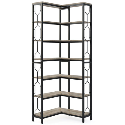 Tribesigns 7-Shelf Corner Bookshelf w/ Metal Frame