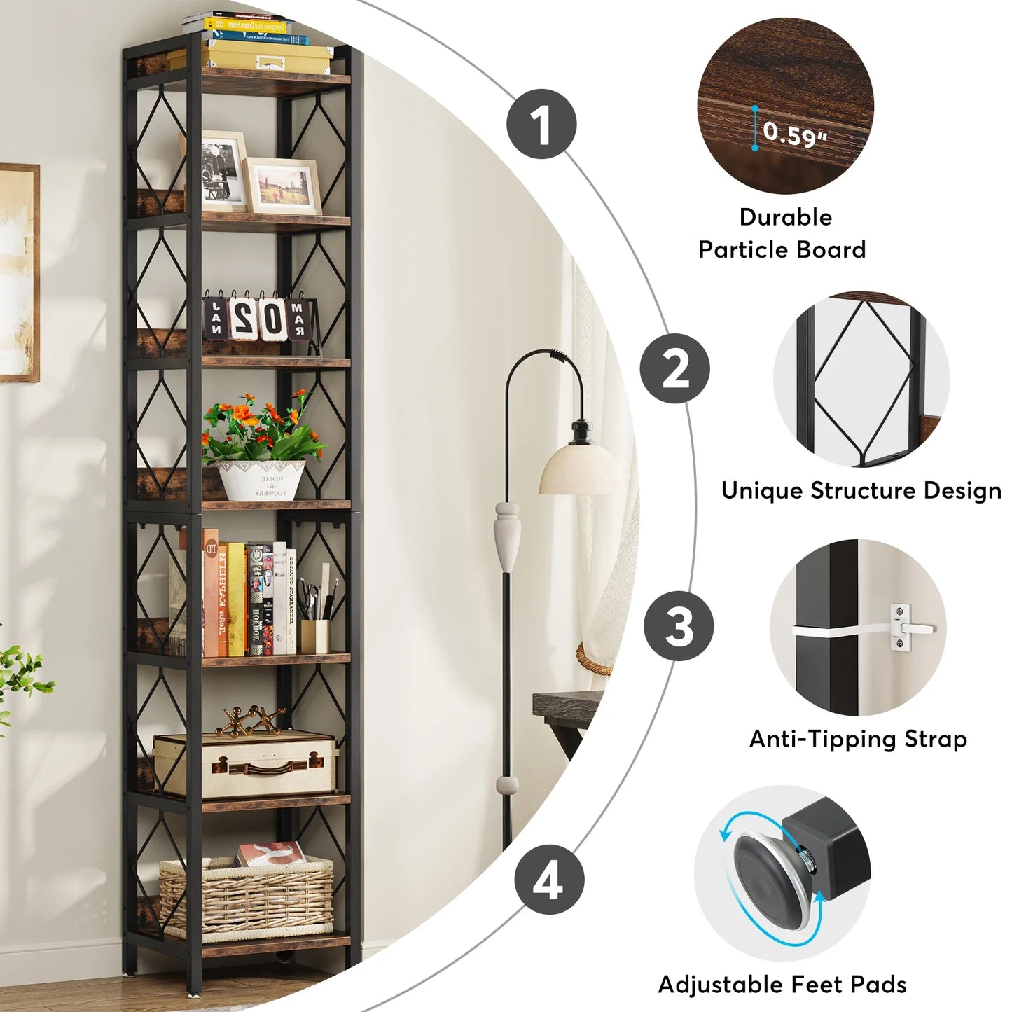 78 Inch Extra Tall, Narrow Bookshelf