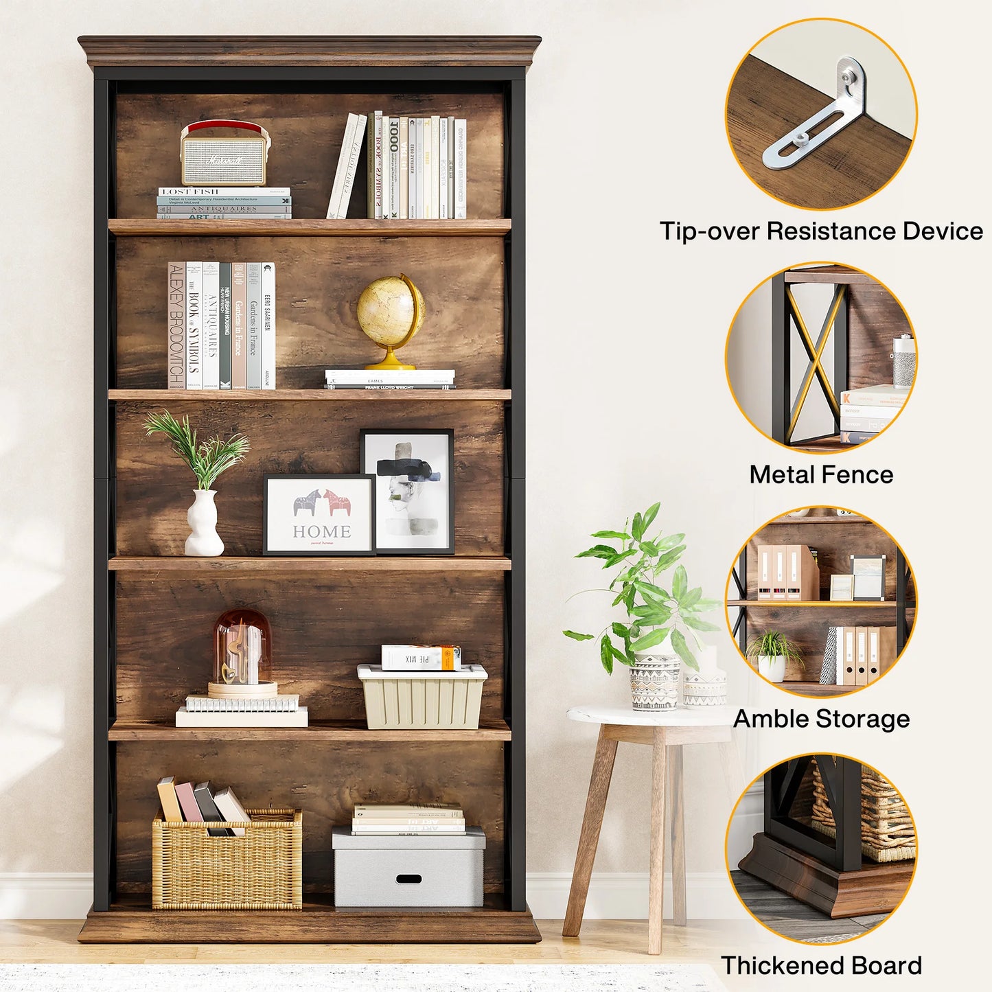 71 in 6-Tier Industrial Bookcase