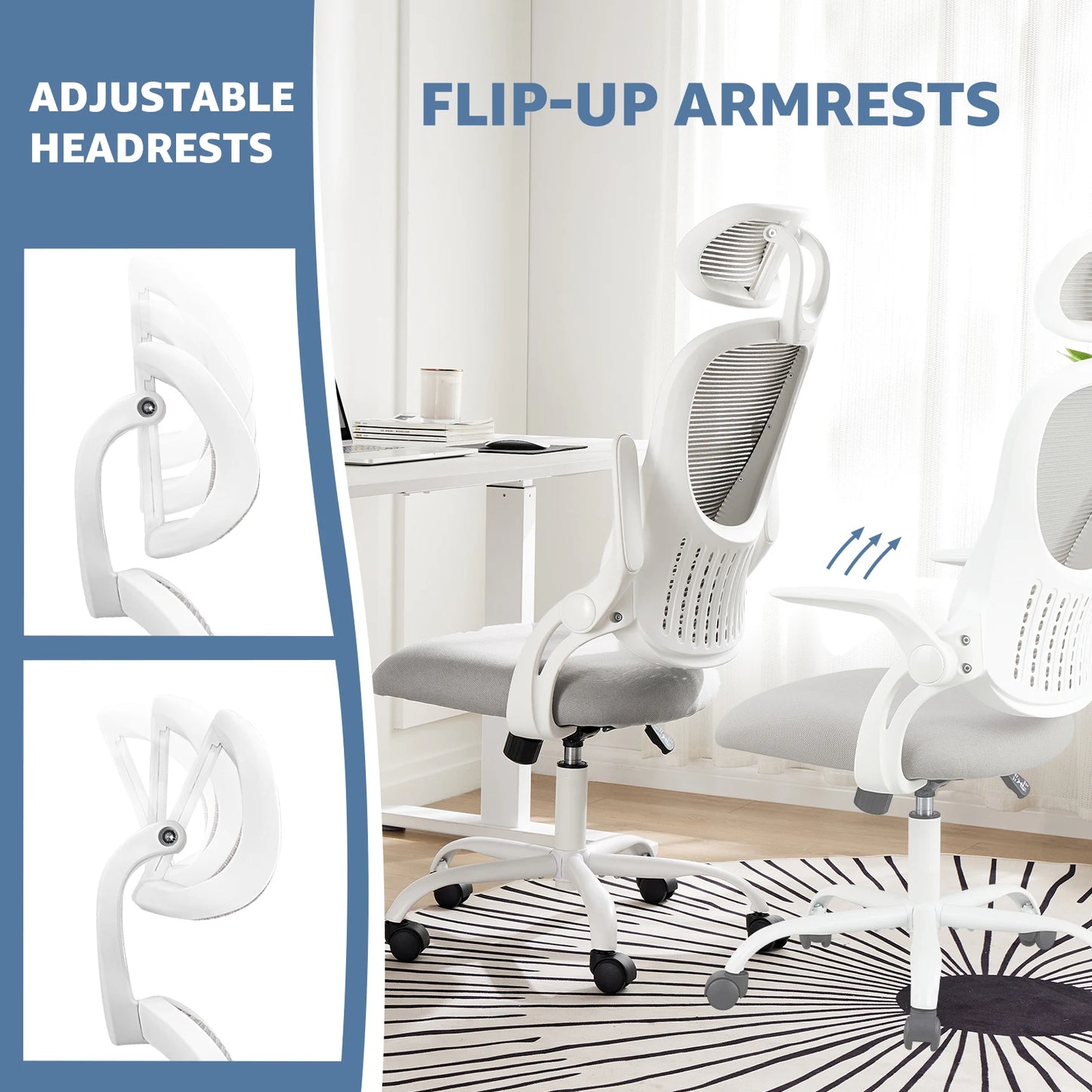 JHK Office Chair Lumbar Support Adjustable Headrest & Arms