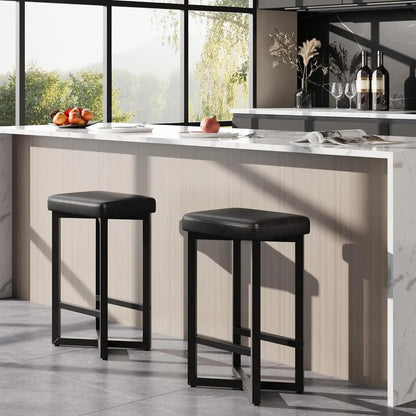 24" Bar Stools with Metal X-Frame & Leather Seats