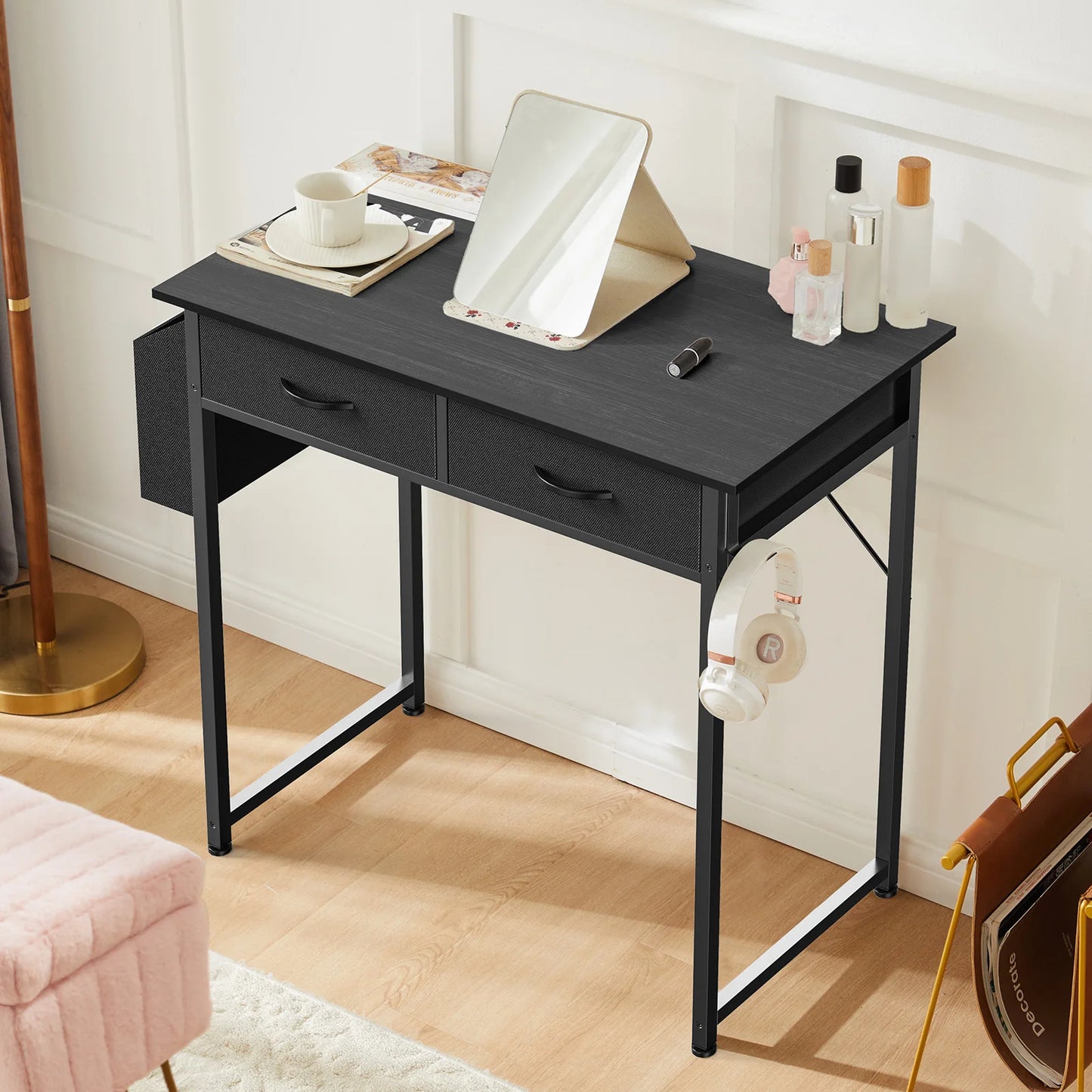 32in Computer Desk with Fabric Storage Drawers
