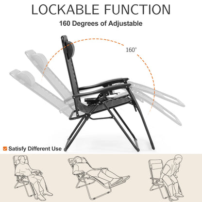 2pc Zero Gravity Lounge Chair, Cup Holder