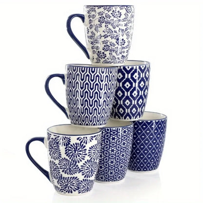 6-piece blue and white ceramic mug set