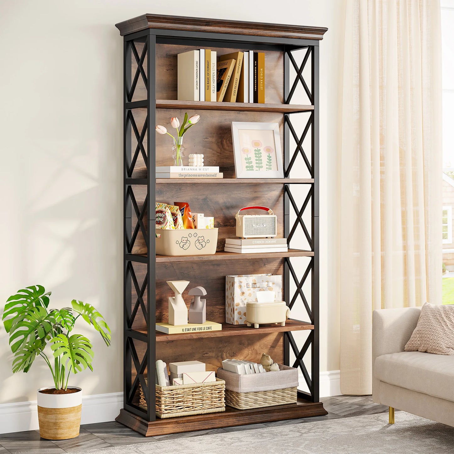 71 in 6-Tier Industrial Bookcase