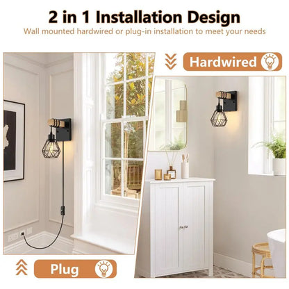 Set of Two Wooden Wall Sconces