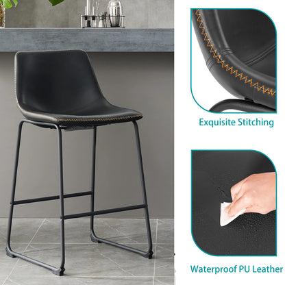 Set of 2 Modern Faux Leather Counter Height Bar Stools