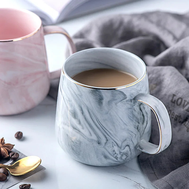 Nordic Marble Ceramic Mug with Gold Rim