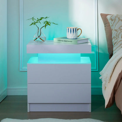 Set of 2 LED Nightstands with 2 Drawers