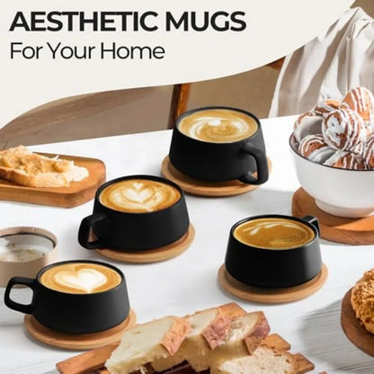 Set of 4 Ceramic Cups and Saucers