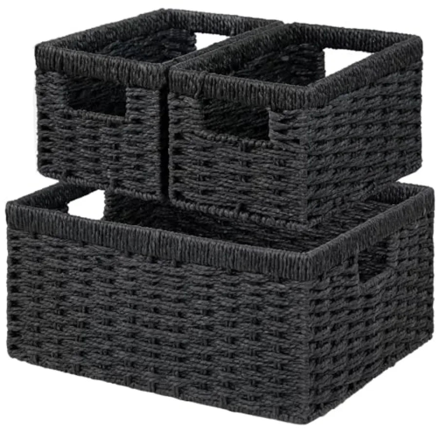 3-Pack Woven Rope Wicker Baskets