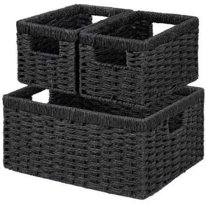 3-Pack Woven Rope Wicker Baskets