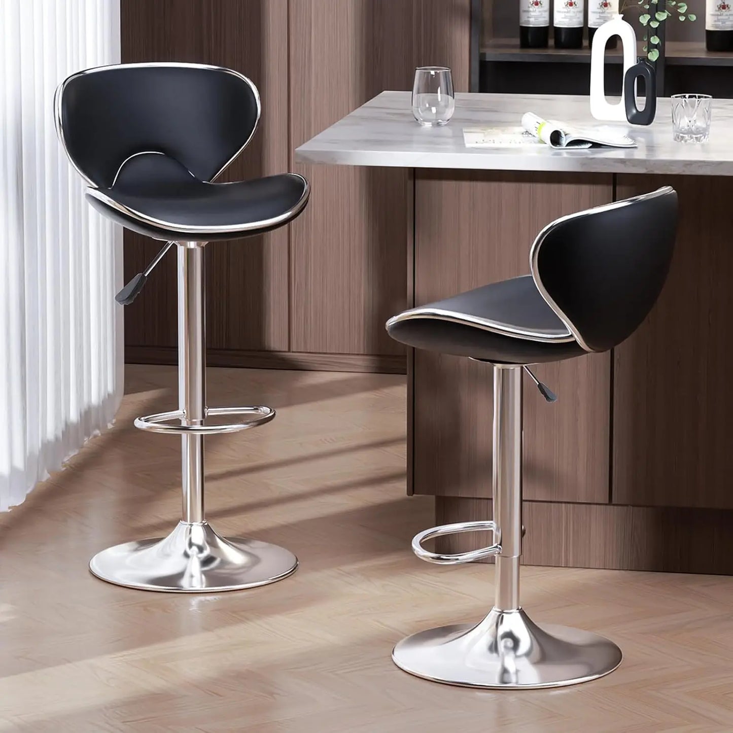 Set of 2 Adjustable, Swivel Barstools