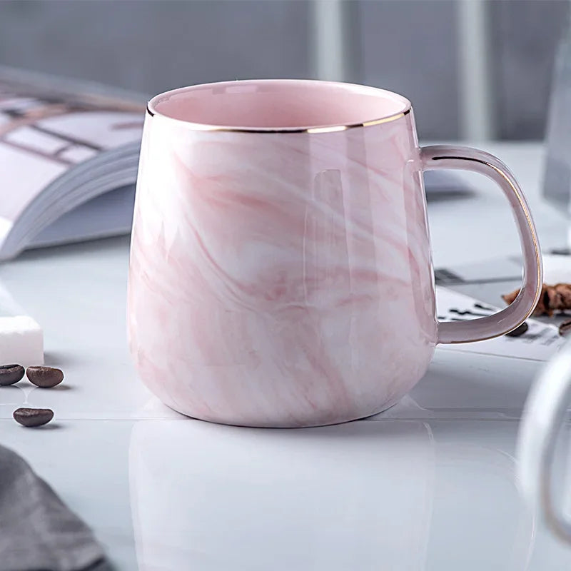 Nordic Marble Ceramic Mug with Gold Rim