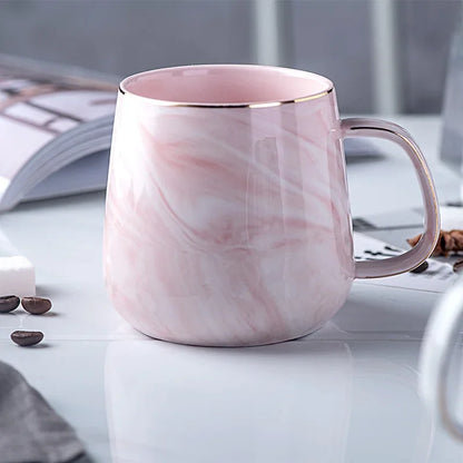 Nordic Marble Ceramic Mug with Gold Rim