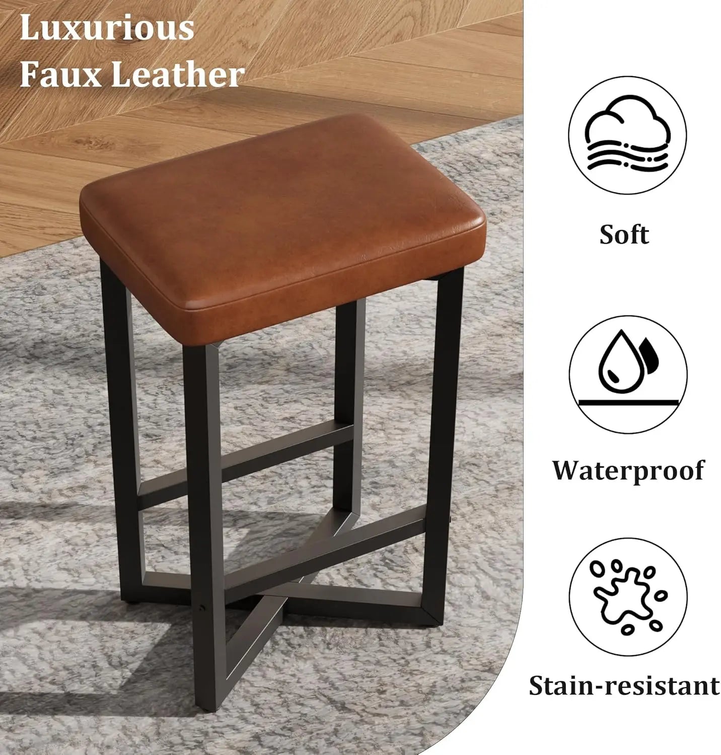 24" Bar Stools with Metal X-Frame & Leather Seats