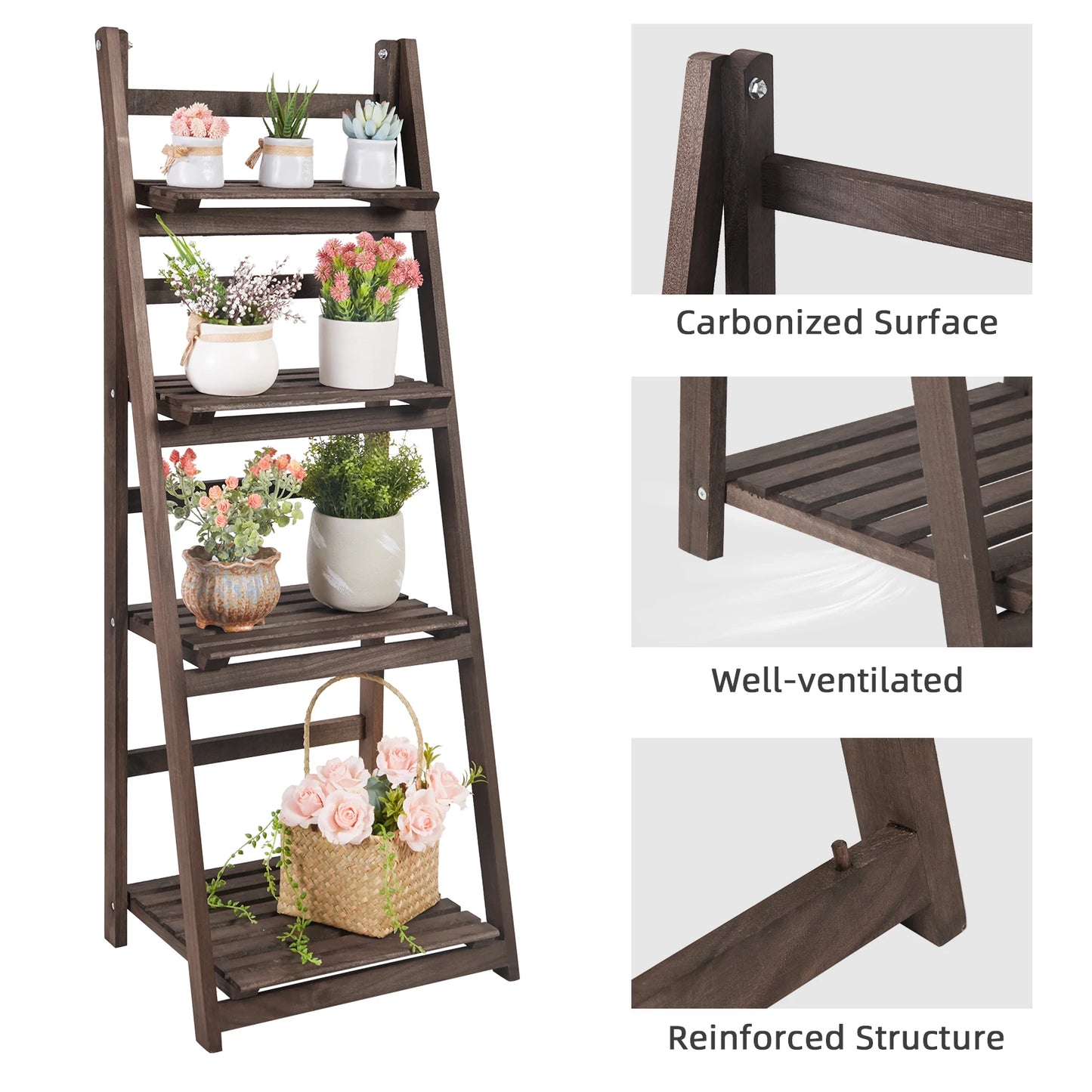 Folding 4 Tier Ladder Shelf