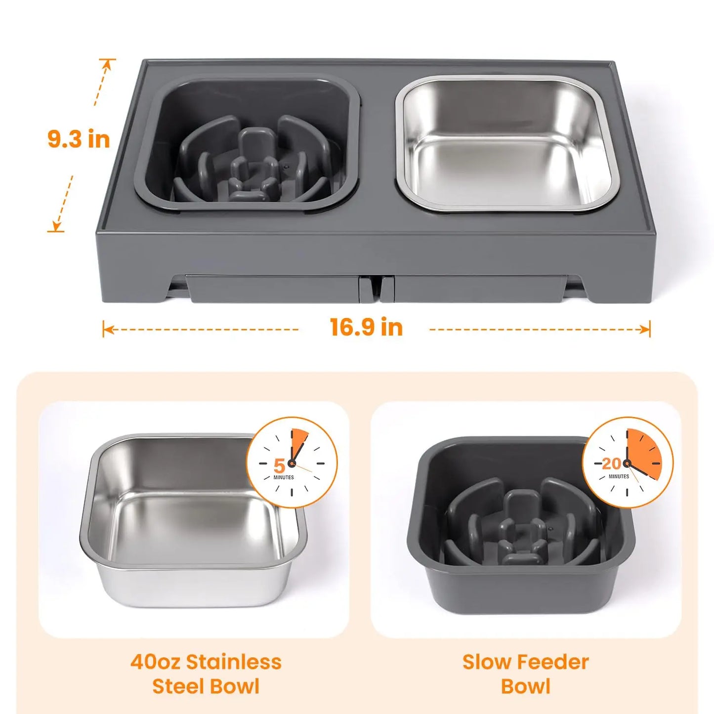 2-in-1 Elevated Slow Feeder & Water Bowls
